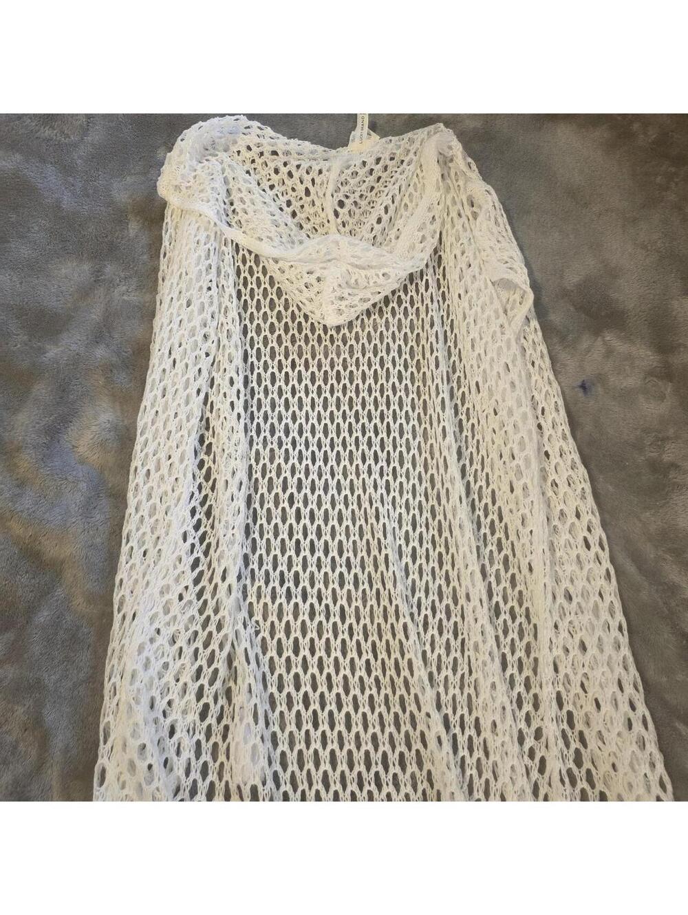 Lucky Brand white crochet cover up with hexagonal mesh pattern, size XS #beachwe